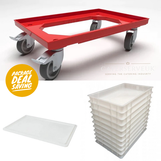 *Package Deal* Euro Pizza Dough Tray 600 x 400 x 100 H x 10 With Trolly & Lid
